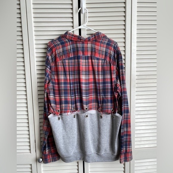 Furst of a Kind Half Flannel Half Sweatshirt with Grommets and Rings Large - Picture 2 of 5